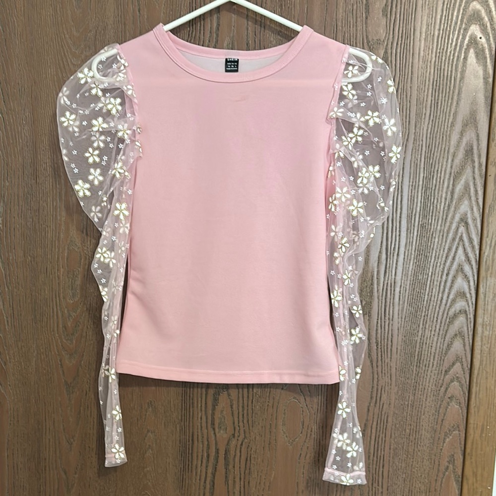 SHEIN Pink Ruffled Short Sleeve Blouse